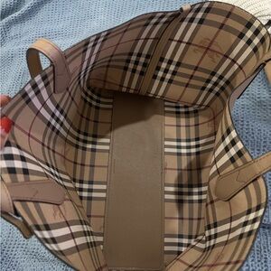 Burberry Tan and Black Checkered Tote